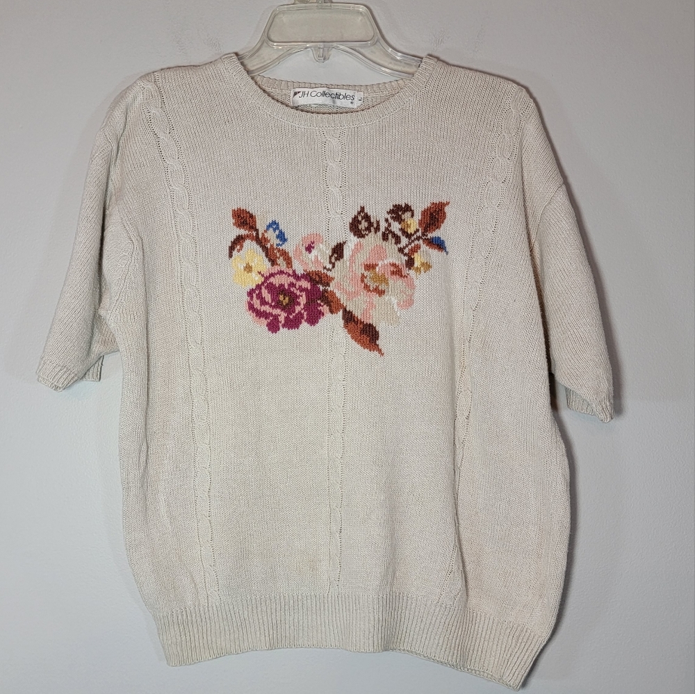 Vintage JH Collectibles Linen Blend Floral Sweater Size Large